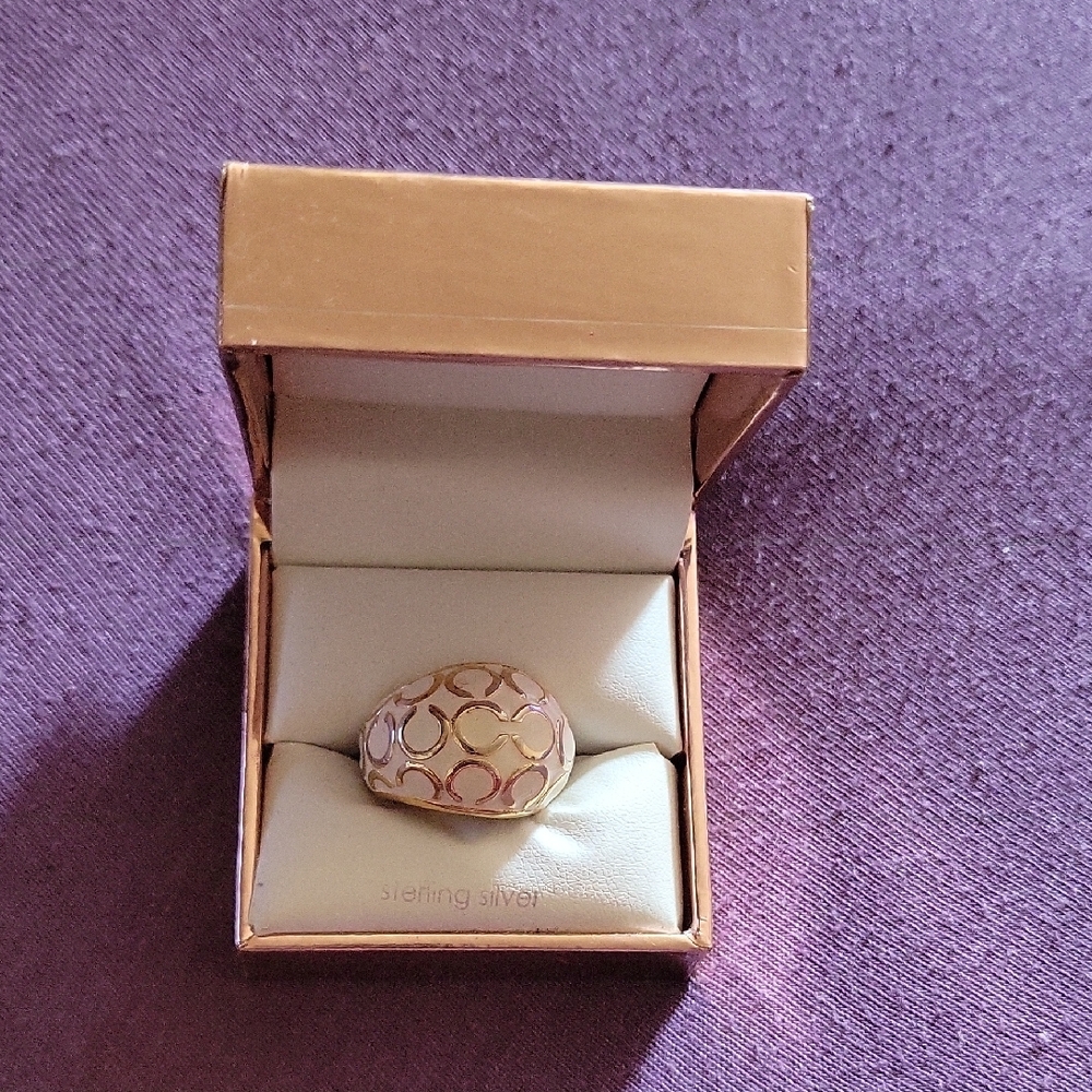 Coach Gold and Brown Women's Ring (Size 6) - Picture 2 of 5
